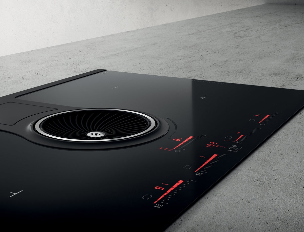 Elica 83cm Induction Cooktop with Ducted Ventilation - Black Glass, 9 Fan Speeds - NIKOLATESLAHPBLA83
