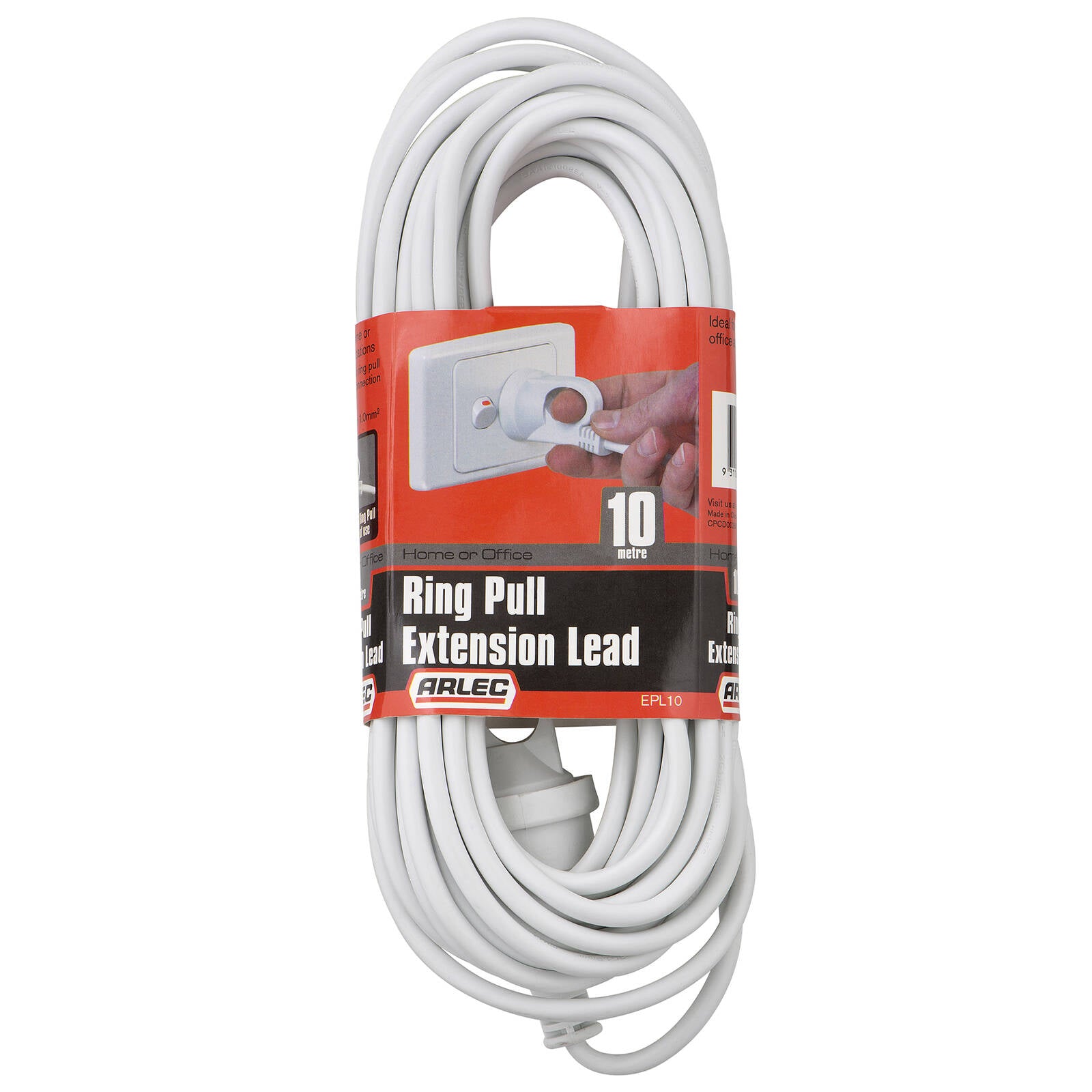 Arlec 10m White Ring Pull Extension Lead 10A 240V PVC Indoor