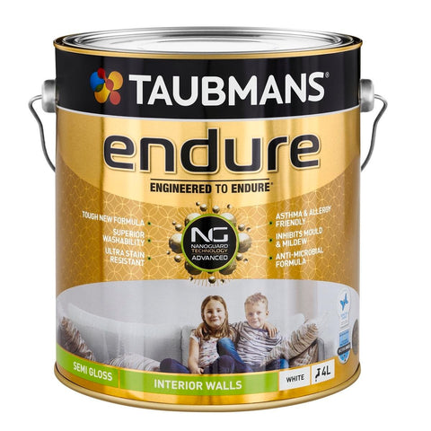 Taubmans 4L White Semi Gloss Endure Interior Walls Paint - Durable - Stain Resistant - 4L - SuperSaverAU - view 1