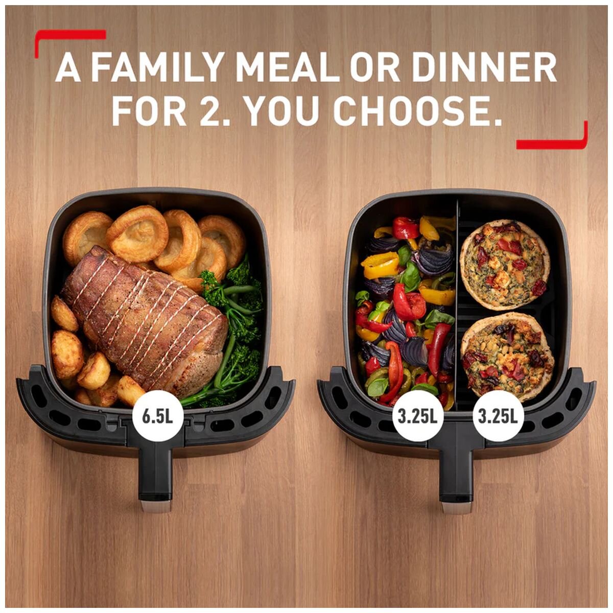Tefal Easy Fry and Grill 2 in 1 XXL Air Fryer - FlexCook Divider, Smokeless Grill, Black - EY8018