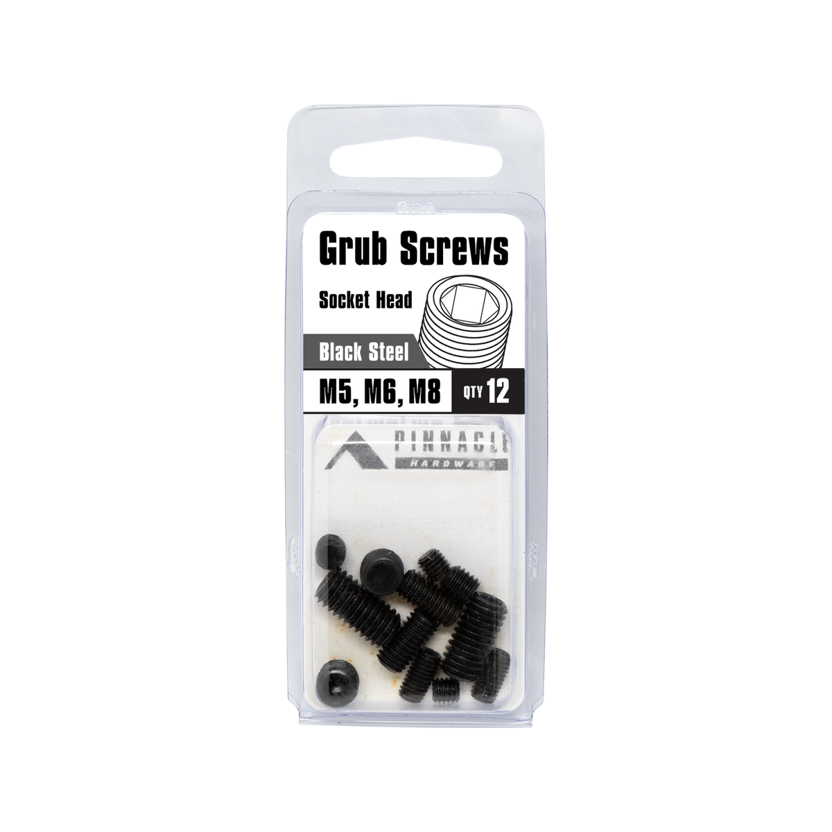 Pinnacle M5-M8 Black Assorted Grub Screw Set - 12 Pack