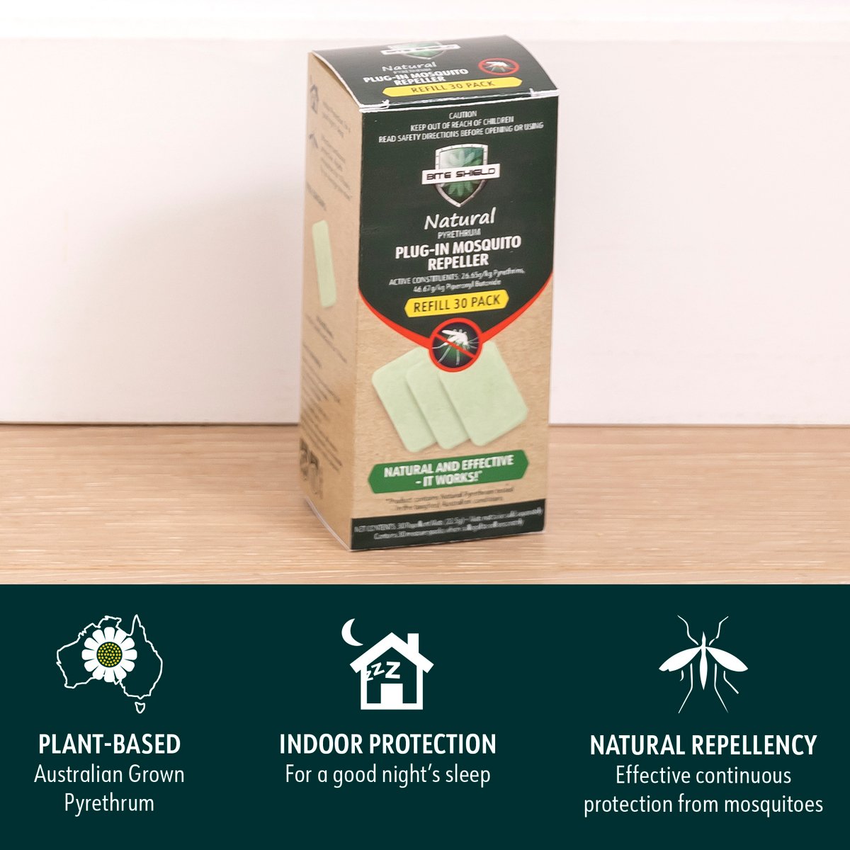 Bite Shield Plug-In Mosquito Repeller Refills, 30 Pack, Green, Indoor, BSH100836