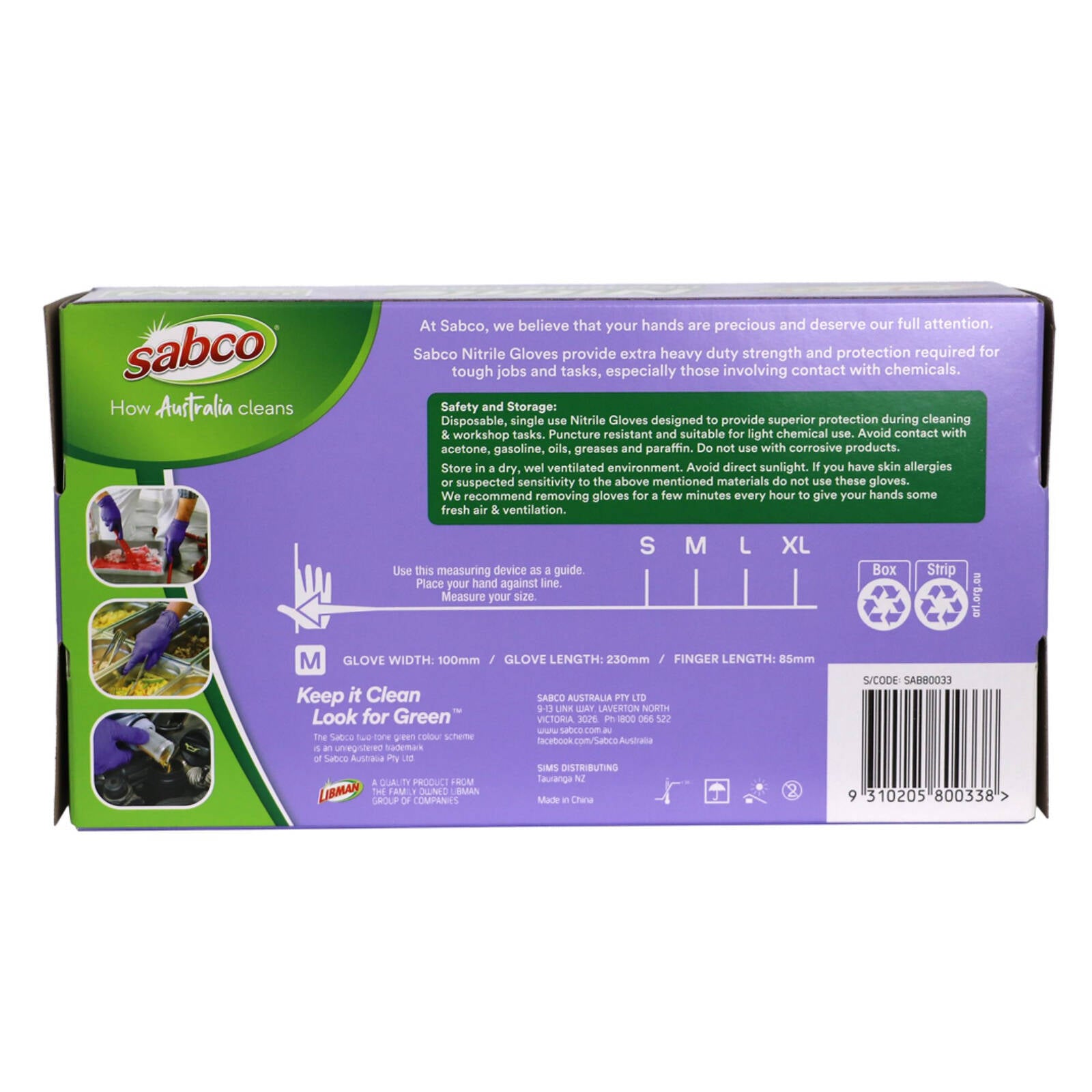 Sabco Medium Purple Nitrile Disposable Gloves 100 Pack