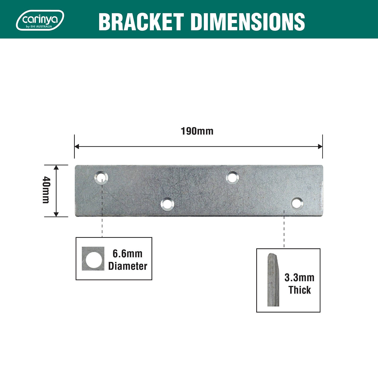 Carinya 190 x 40 x 3.5mm Zinc Plated Steel Mending Plate