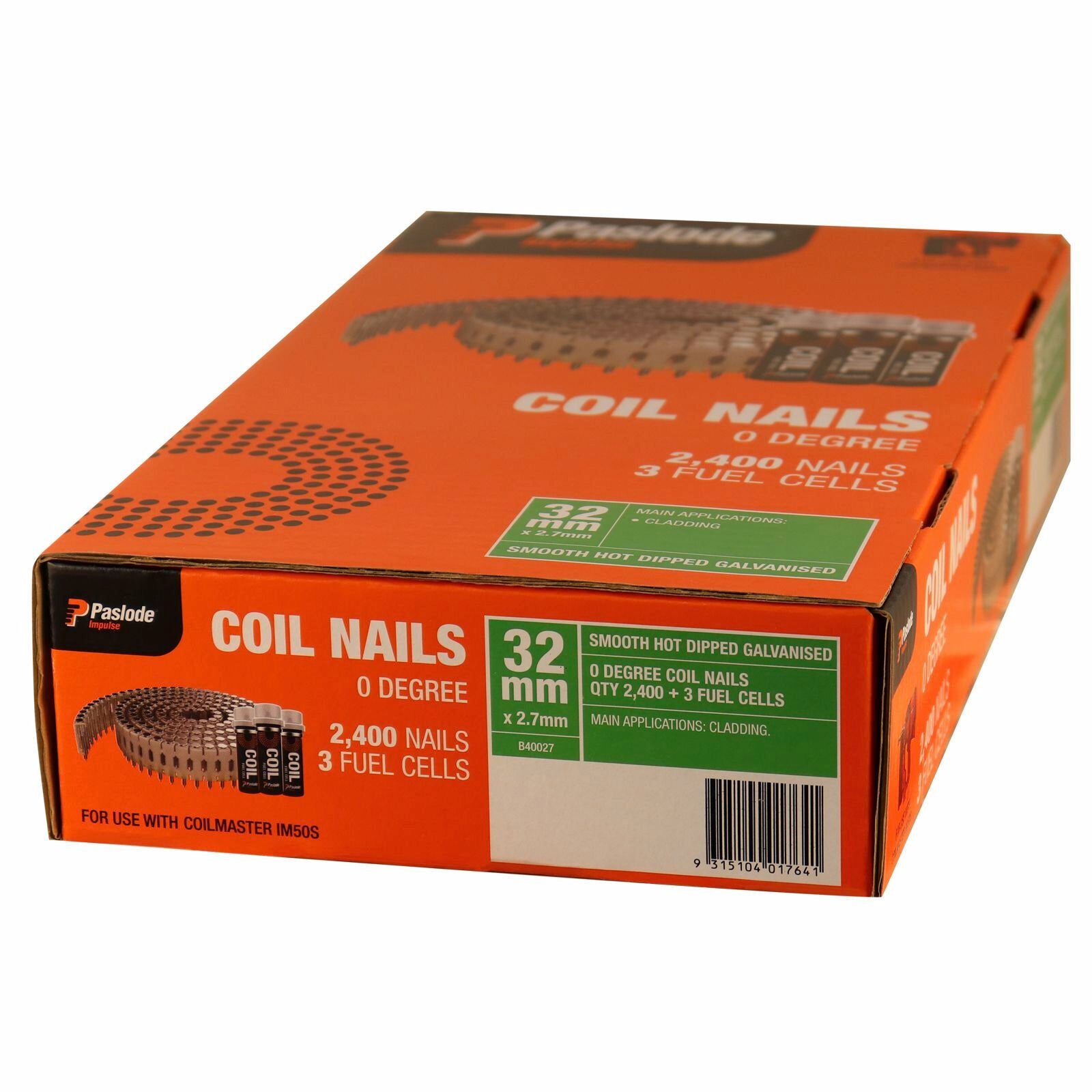 Paslode 32 x 2.7mm Impulse Hot Dip Galvanised Coil Nails 2400 Box Orange