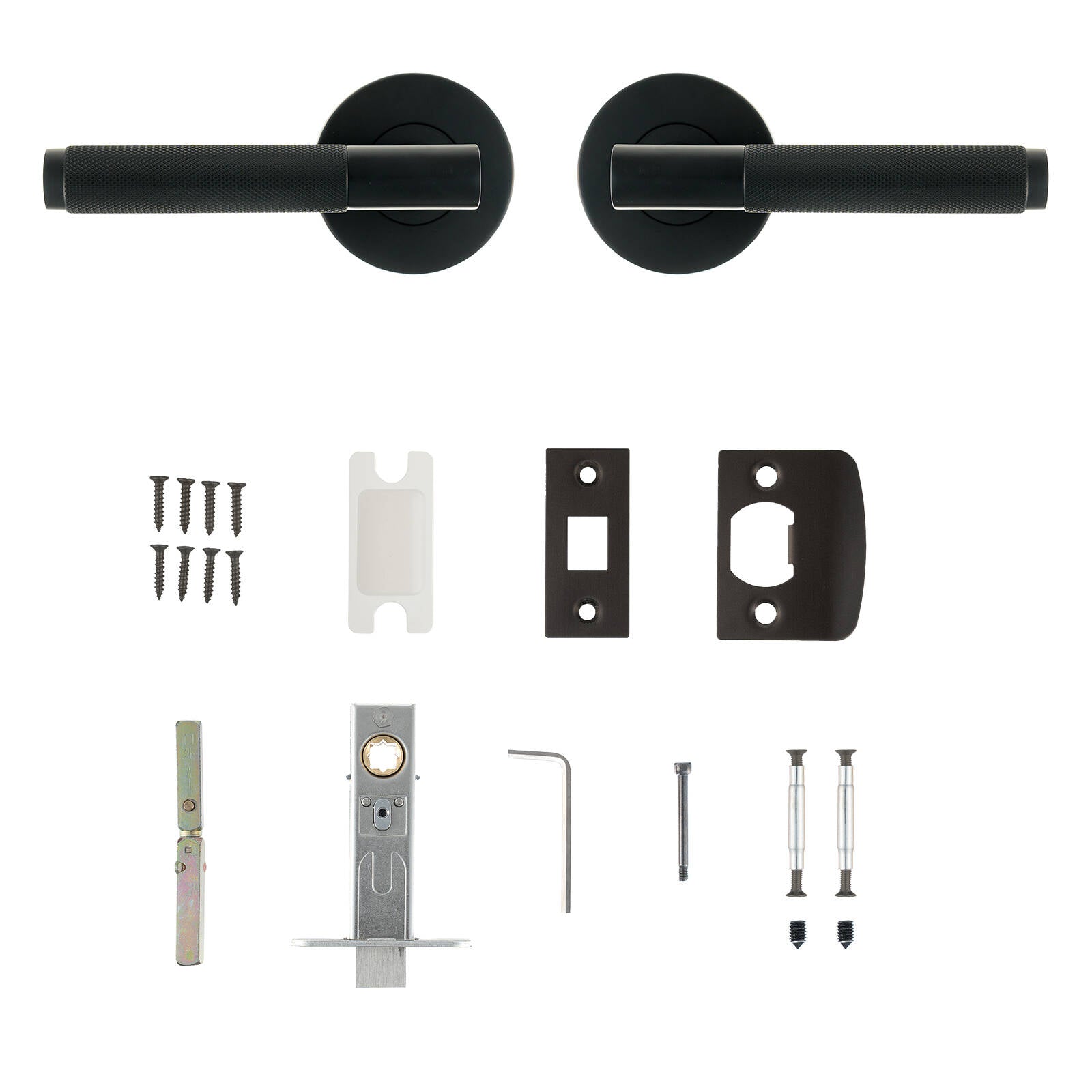 Ikonic Knurled Privacy Lever Set Matte Black, Zinc Construction, Snib Lock for Bathroom & Bedroom Doors