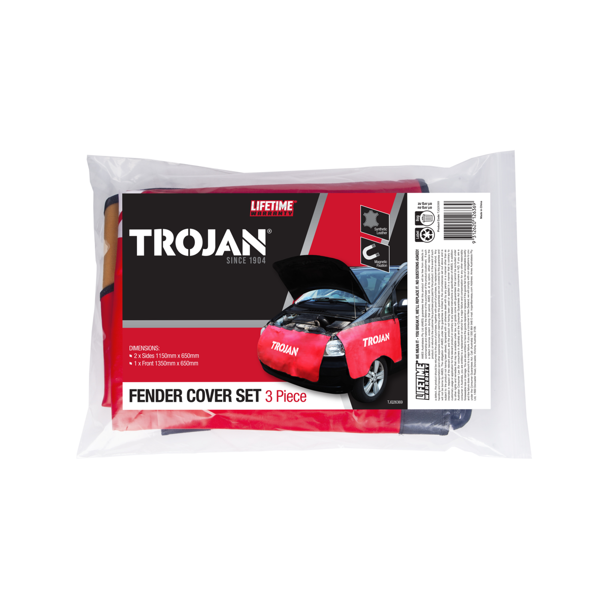 Trojan 3 Piece Fender Cover Set - Synthetic Leather - 1150mm x 650mm - Magnetic Fixation - SuperSaverAU - view 1