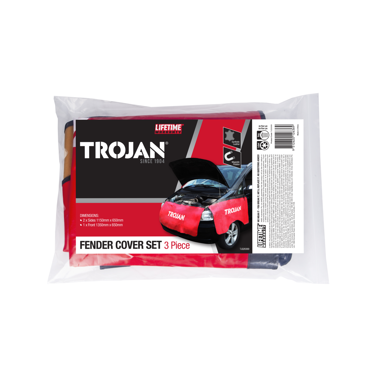 Trojan 3 Piece Synthetic Leather Fender Cover Set with Magnetic Fixation