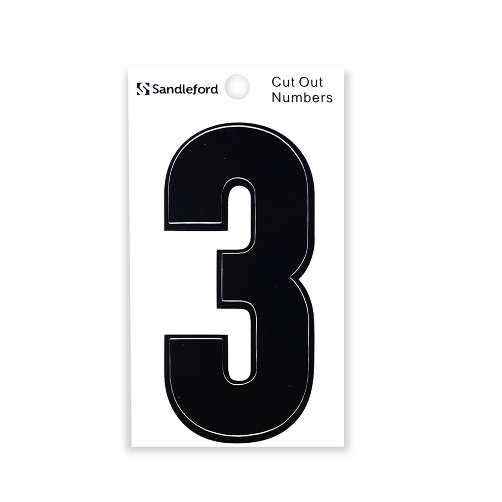 Sandleford 85mm Black Cut Out Self Adhesive House Number 3 - Weather Resistant Gloss