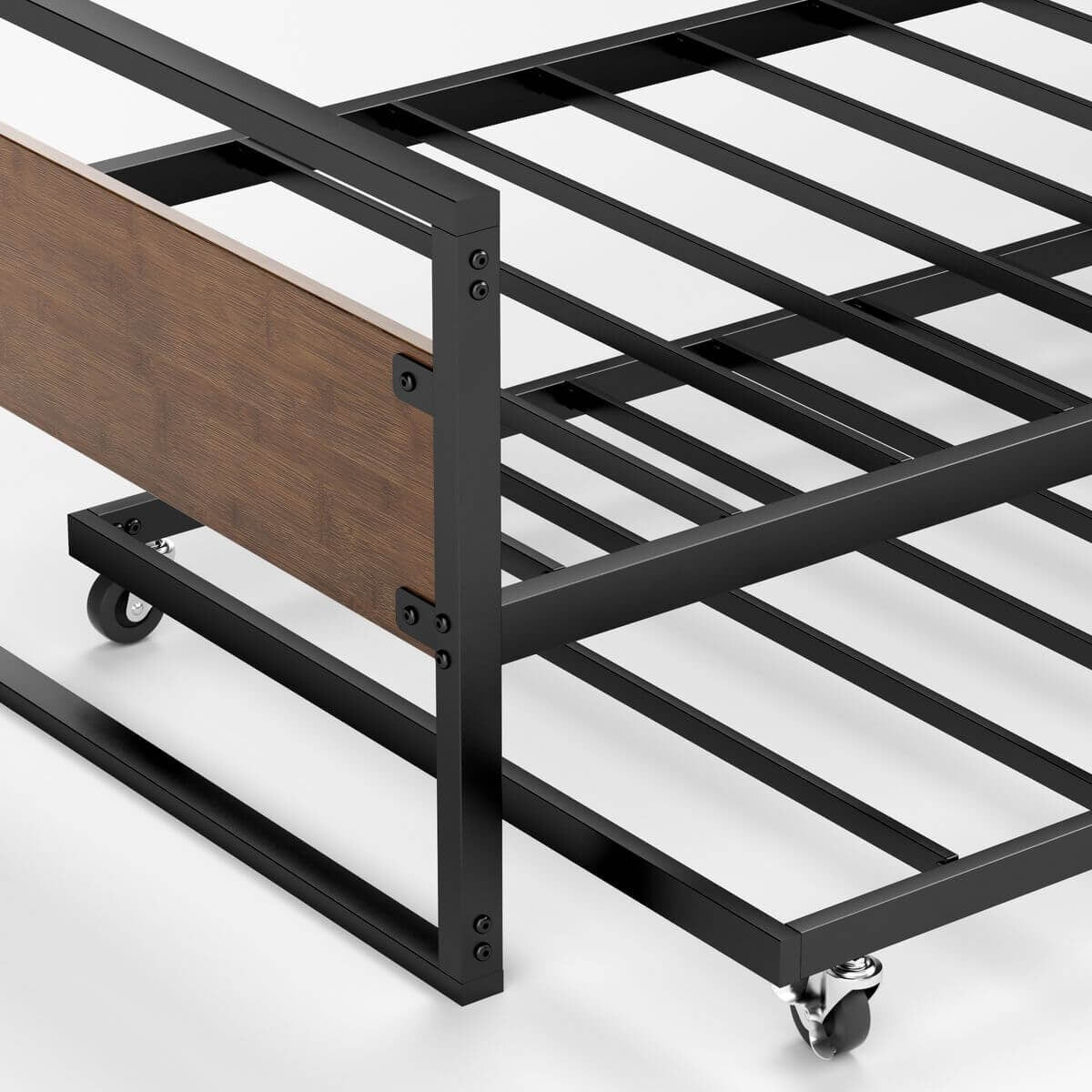 Zinus Ironline Single trundle bed frame set - black steel, daybed with hidden trundle - AU-IRDBS-39