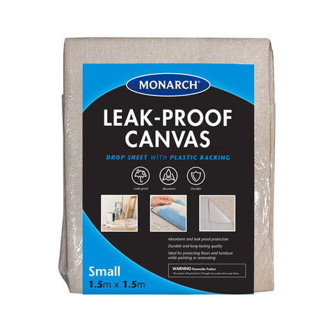 Monarch 1.5 x 1.5m Leak-Proof Canvas Drop Sheet, Plastic Backed