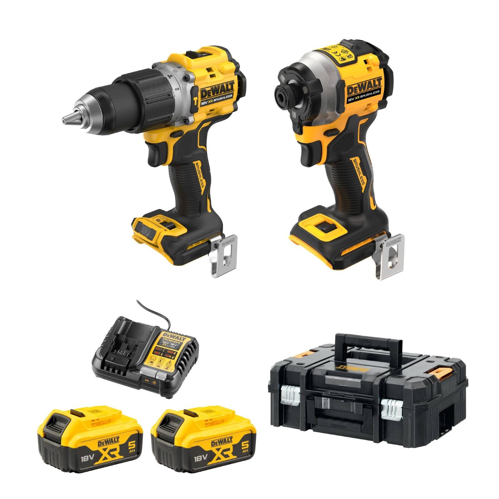 DeWALT 18V XR Brushless 2 Piece 5.0Ah Hammer Drill & Impact Driver Combo Kit DCZ2050P2T-XE