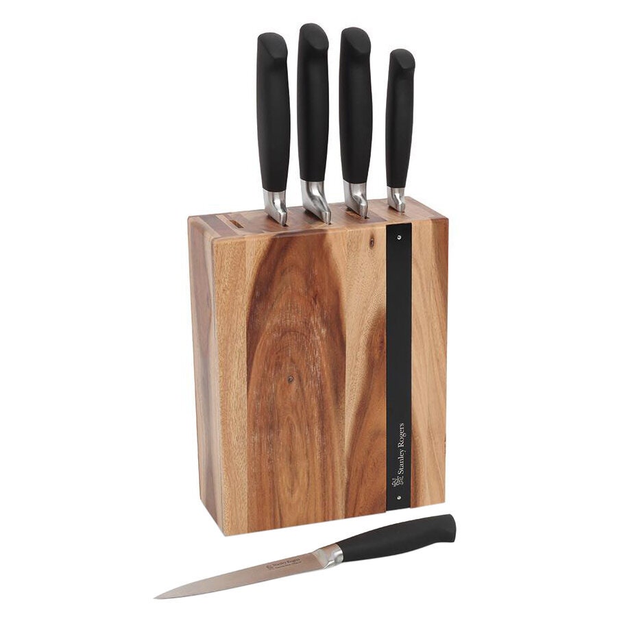 Stanley Rogers 6 Piece Knife Block Set - Acacia Wood Block with Five Essential Knives - 41372