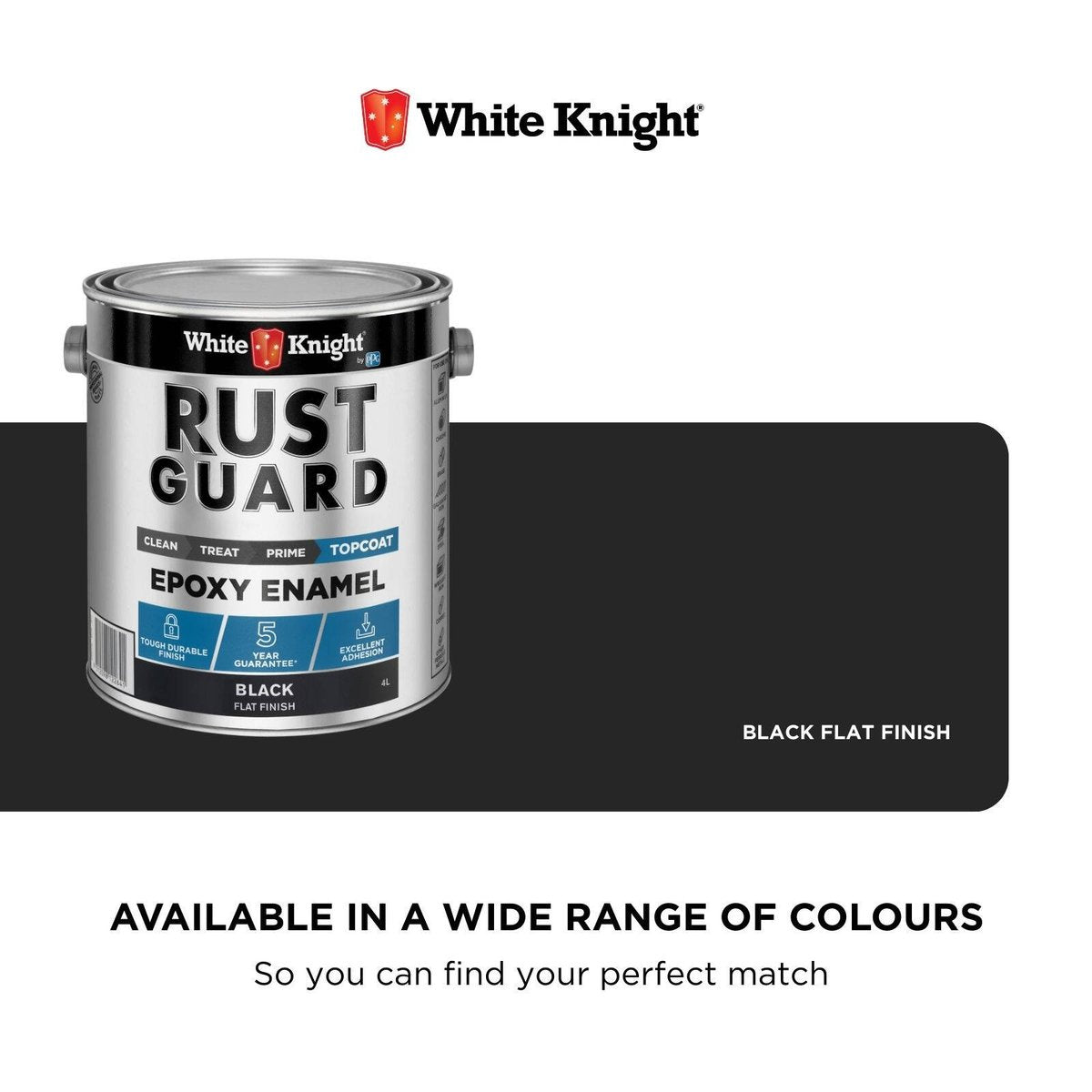White Knight Rust Guard 4L Black Flat Epoxy Enamel Paint - UV Resistant - Durable Coating - SuperSaverAU - view 4