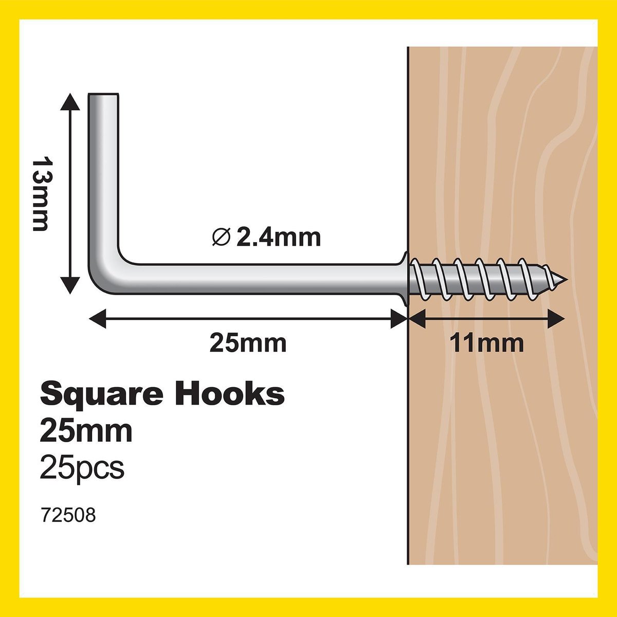 Everhang 25mm Zinc Plated Steel Square Hook - 25 Pack