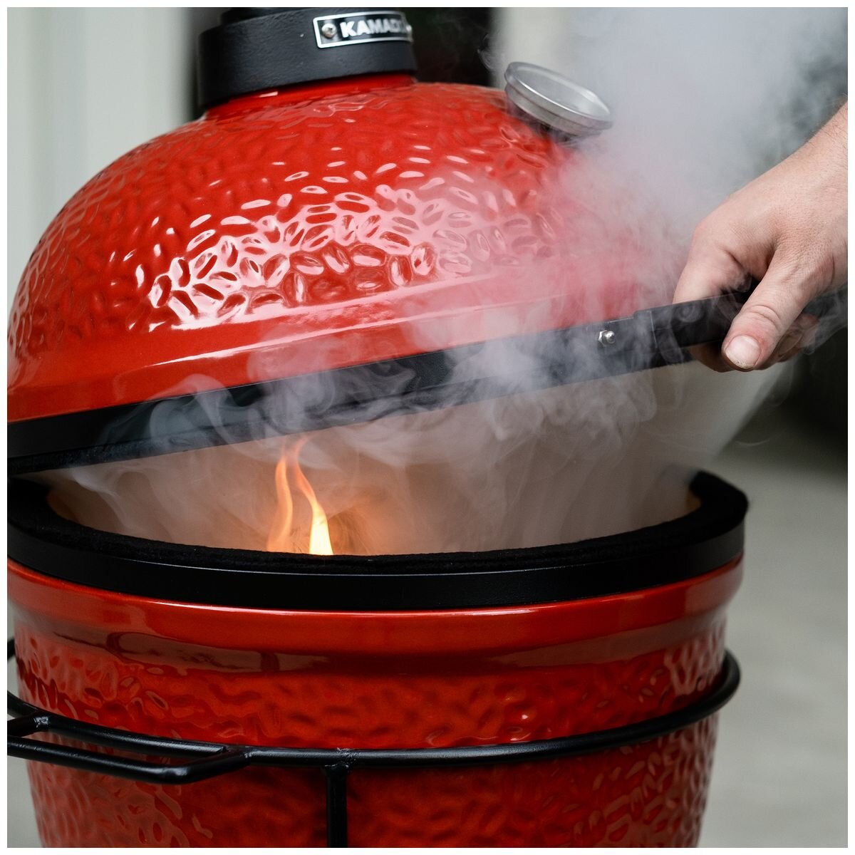 Kamado Joe Joe Jr. Portable Kamado Grill - Red, Cast Iron Stand, Temperature Gauge - KJ13RH