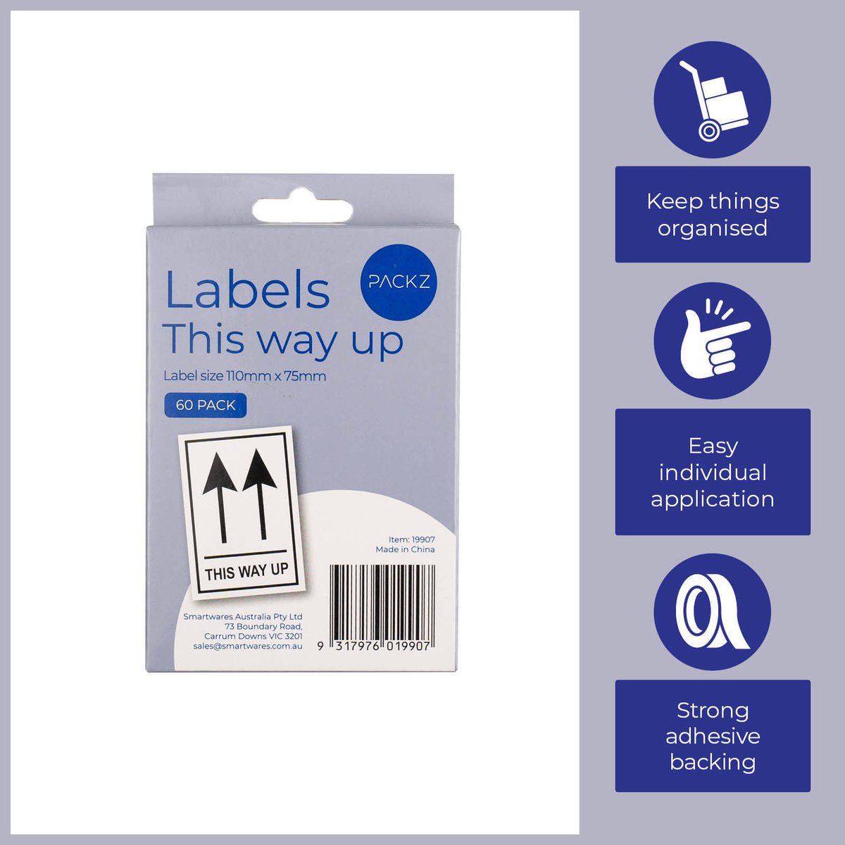 Packz This Way Up Labels 110 x 75mm, 60 Pack