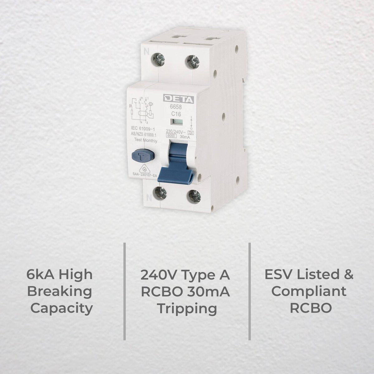DETA 16A Single Phase RCBO 6658B-16B