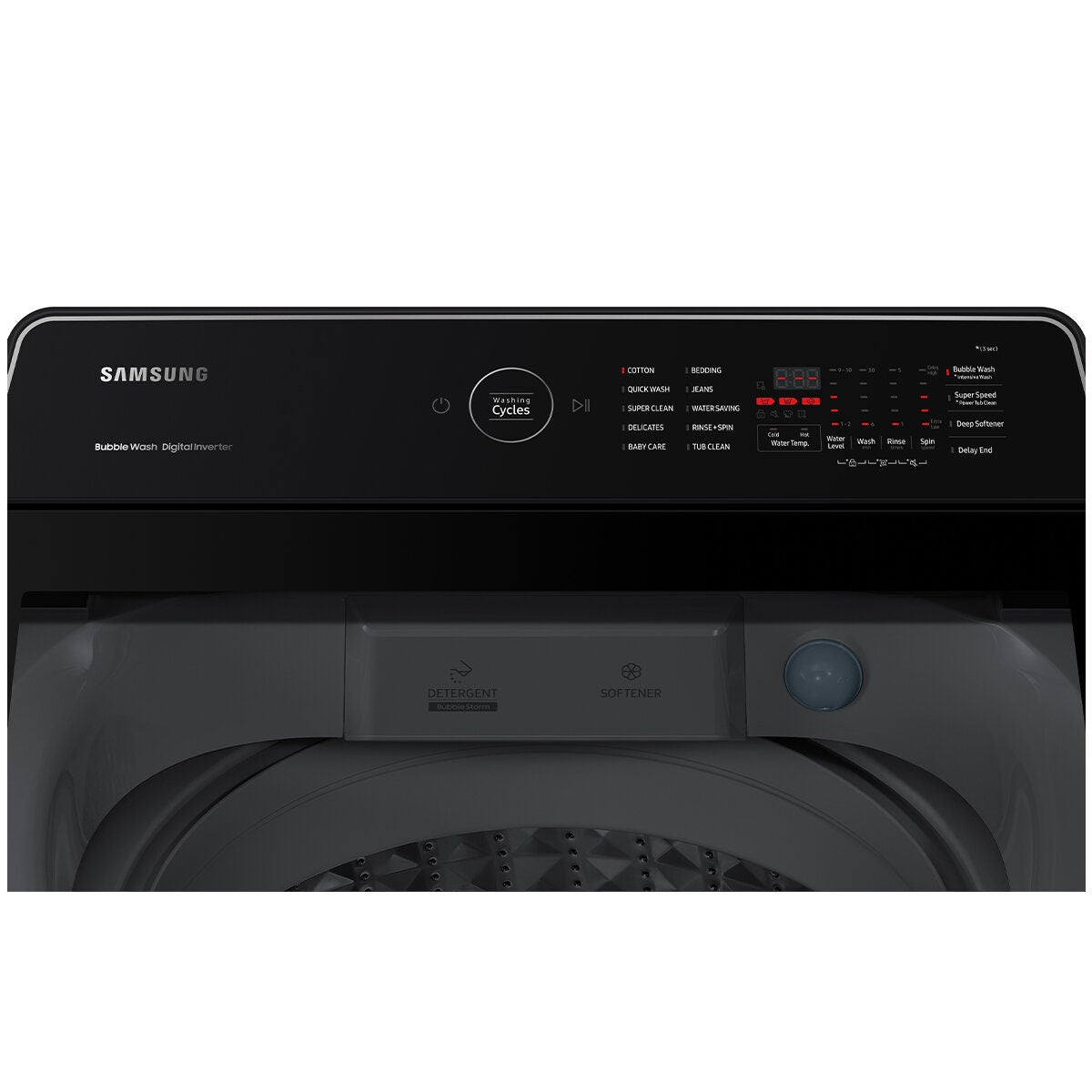 Samsung 9kg Top Load Washing Machine - Neat White, Digital Inverter Motor, Diamond Drum - WA90CG6745BW