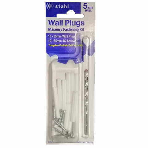 STAHL 5mm Masonry Drill Bit and 35mm White Wall Plugs DIY Kit