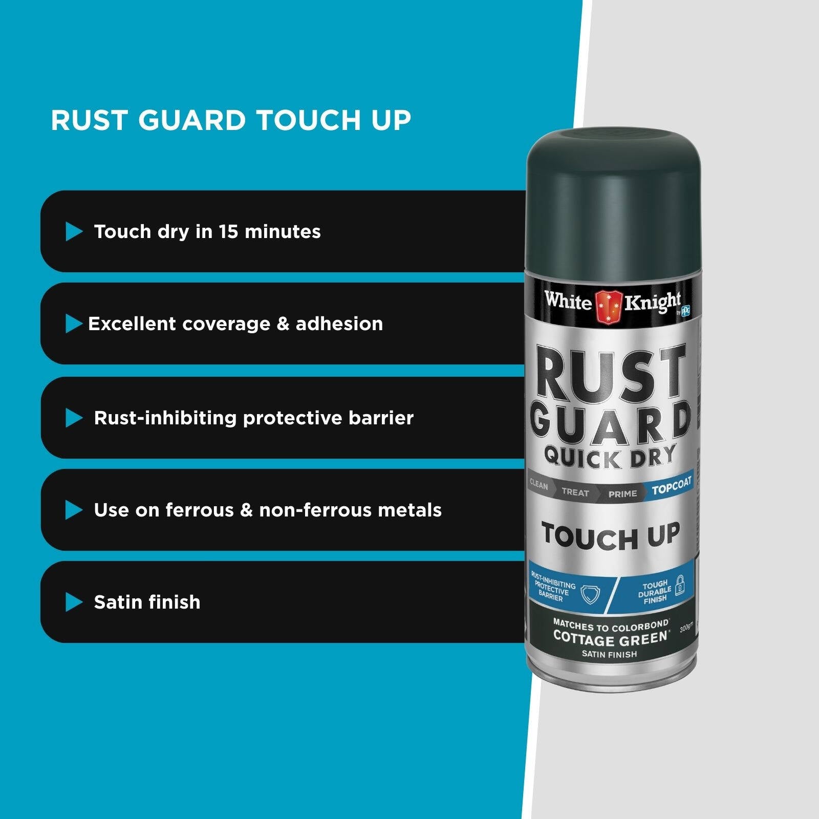White Knight Rust Guard Touch Up Spray Paint 300g Cottage Green Satin