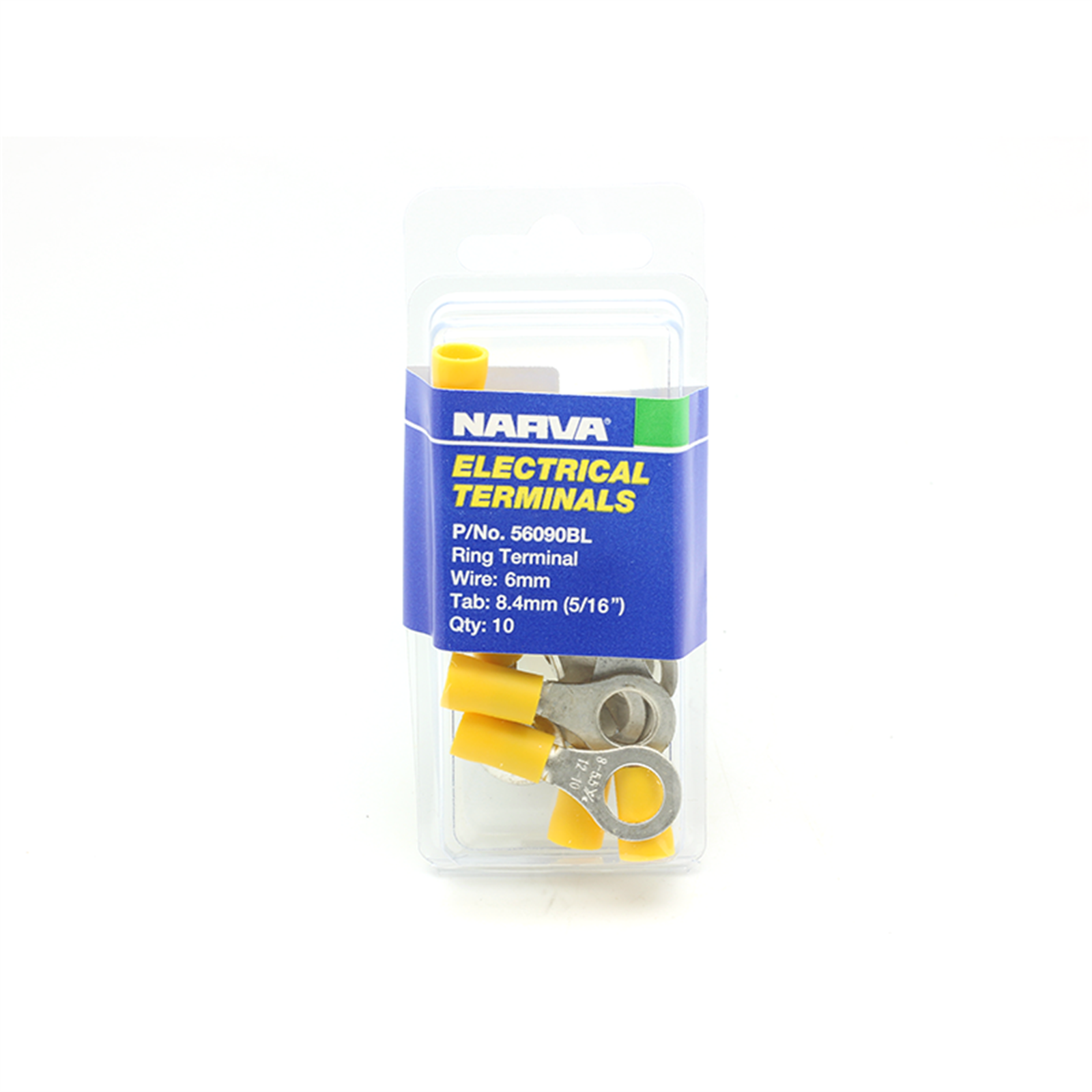 Narva 5-6mm Yellow Flared Vinyl Insulated Ring Terminals, 8.4mm Eye, 20 Pack