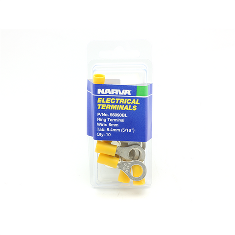 Narva 5-6mm Yellow Flared Vinyl Insulated Ring Terminals, 8.4mm Eye, 20 Pack