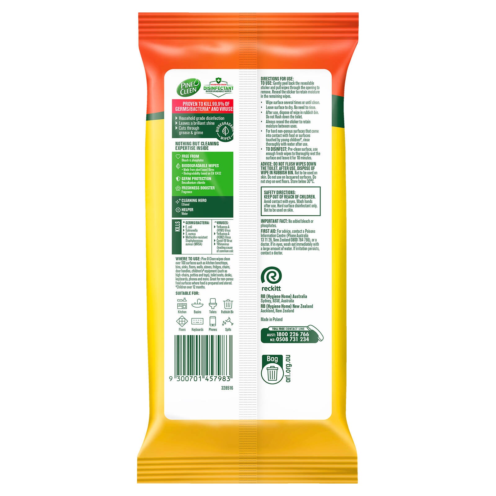 Pine O Cleen Lemon Lime Biodegradable Disinfectant Wipes 150 Pack