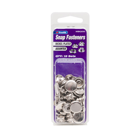Zenith Assorted Nickel Plated Brass Snap Fasteners, 8 Sets