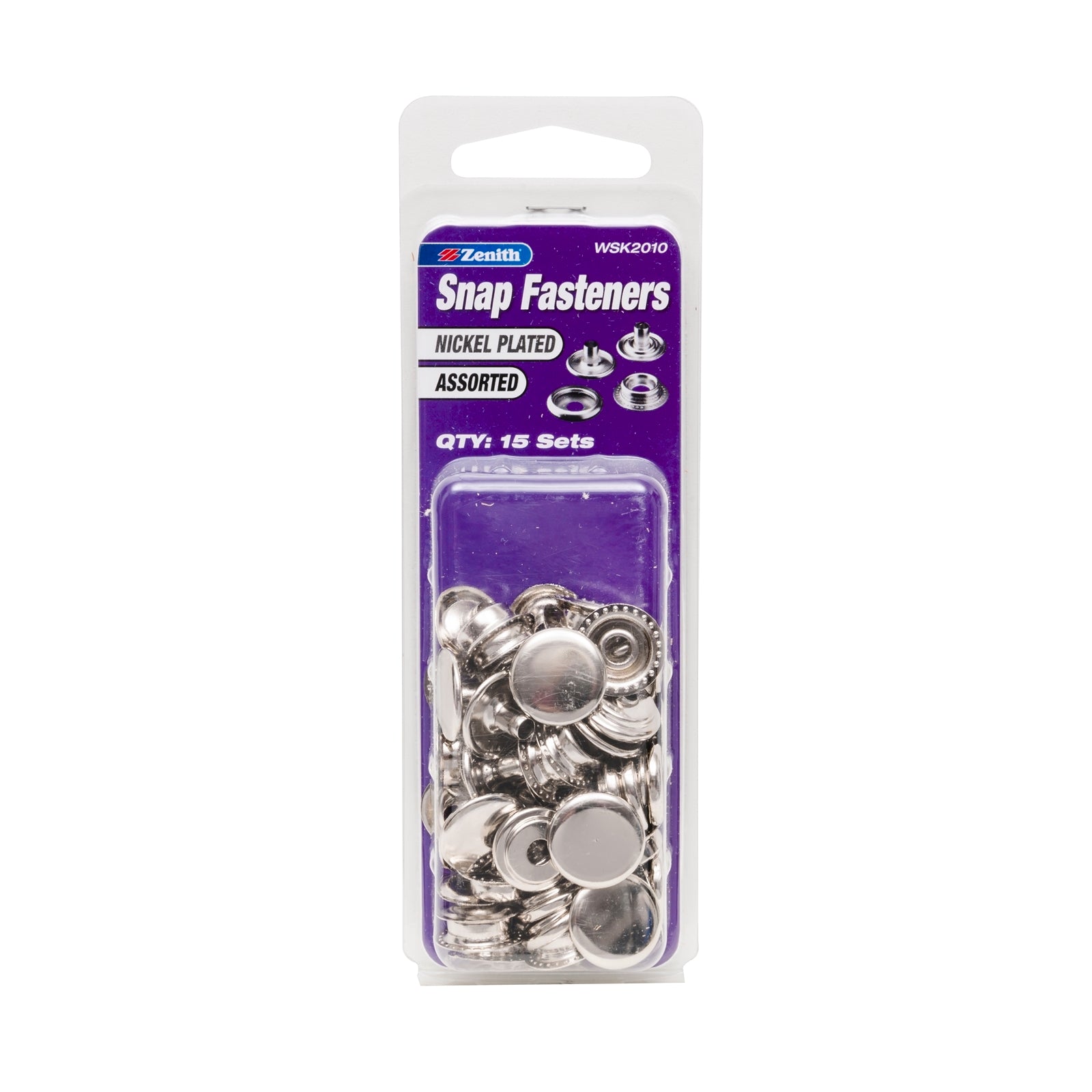 Zenith Assorted Nickel Plated Brass Snap Fasteners, 8 Sets