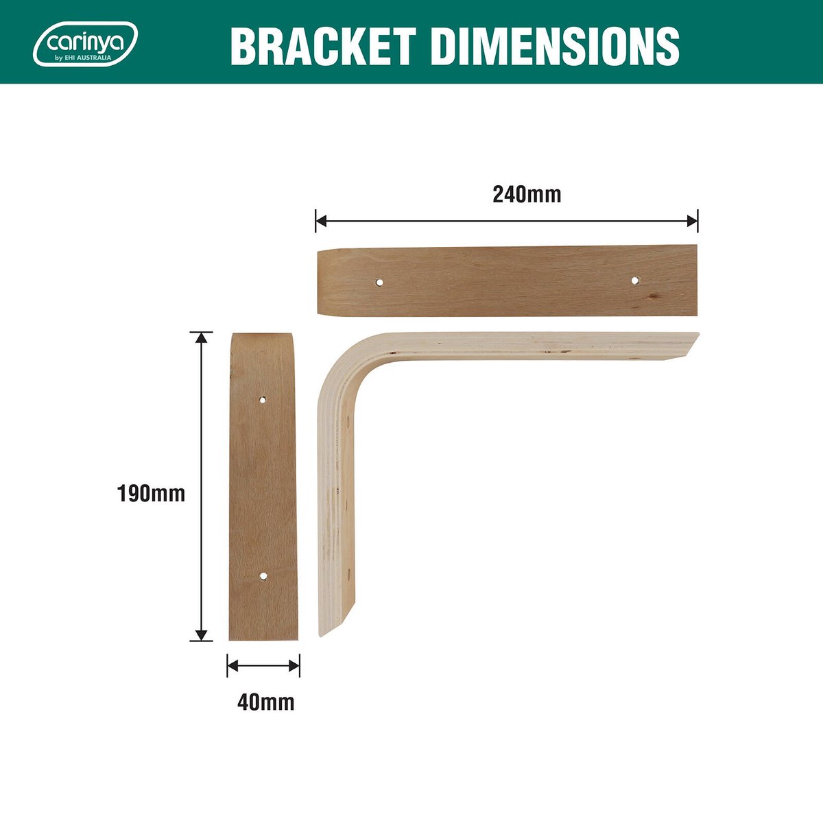 Carinya 240 x 190mm Plywood Angle Bracket Wall Mount 20kg Capacity Indoor