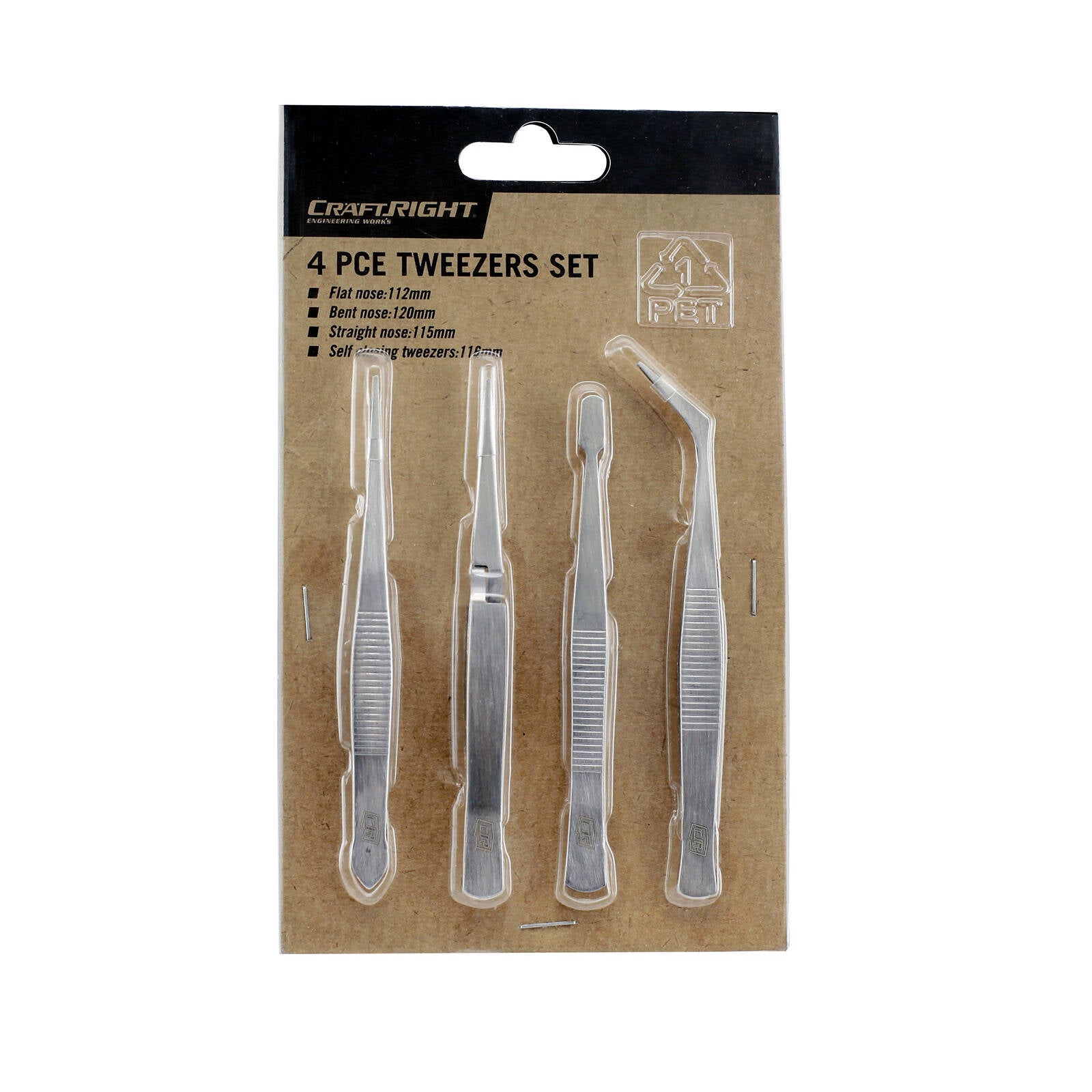 Craftright 4 Piece Tweezers Set for Precision & Hobby Work