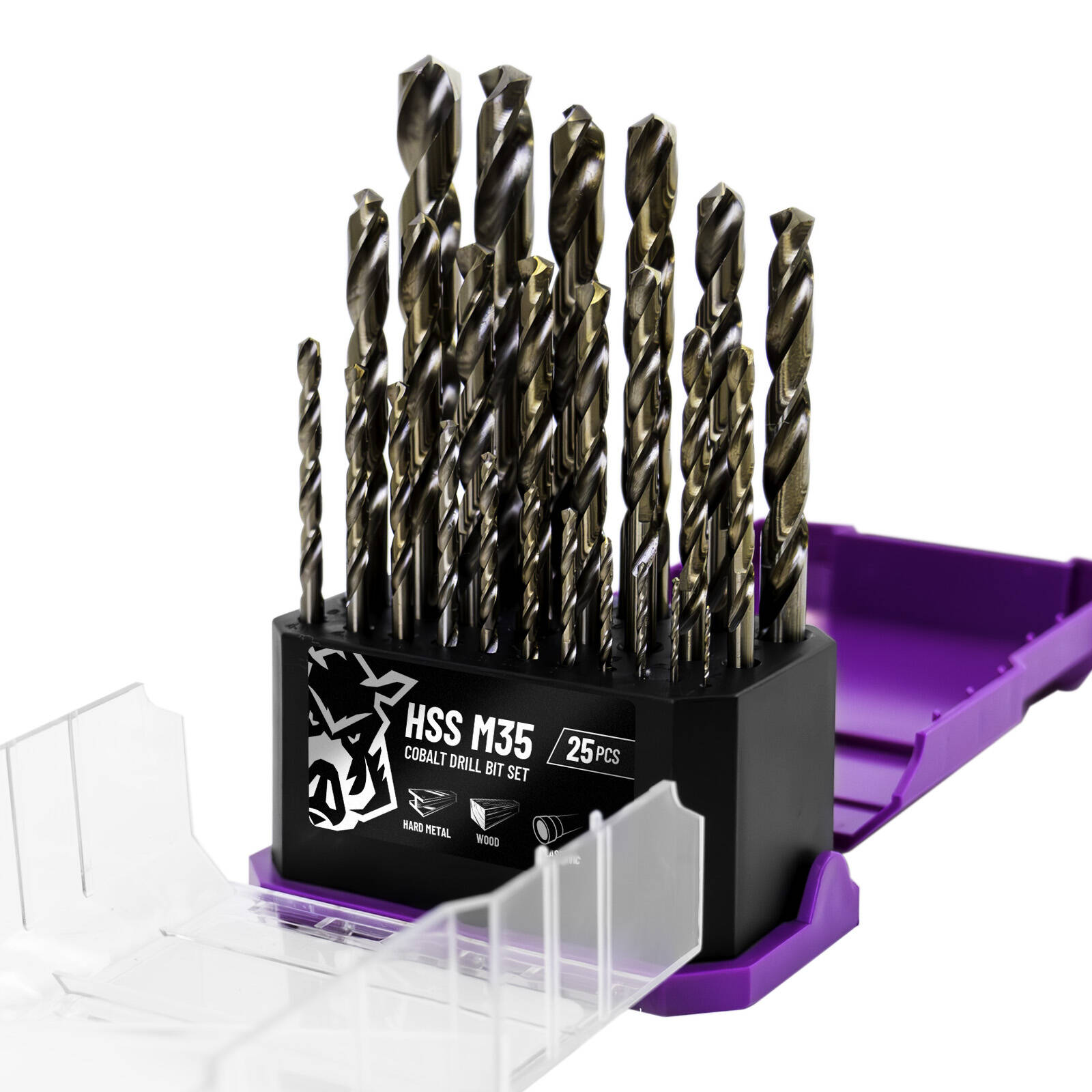 Full Boar 25 Piece HSS M35 Cobalt Drill Bit Set, 135-Degree Split Point
