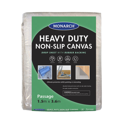 Monarch 1.5 x 3.6m Heavy Duty Non-Slip Canvas Drop Sheet, Rubber Backed
