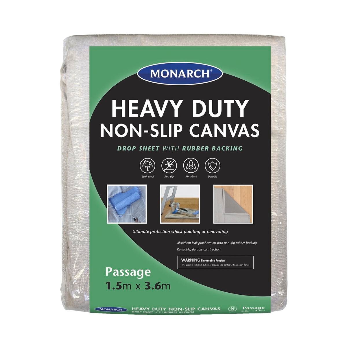 Monarch 1.5 x 3.6m Heavy Duty Non-Slip Canvas Drop Sheet, Rubber Backed