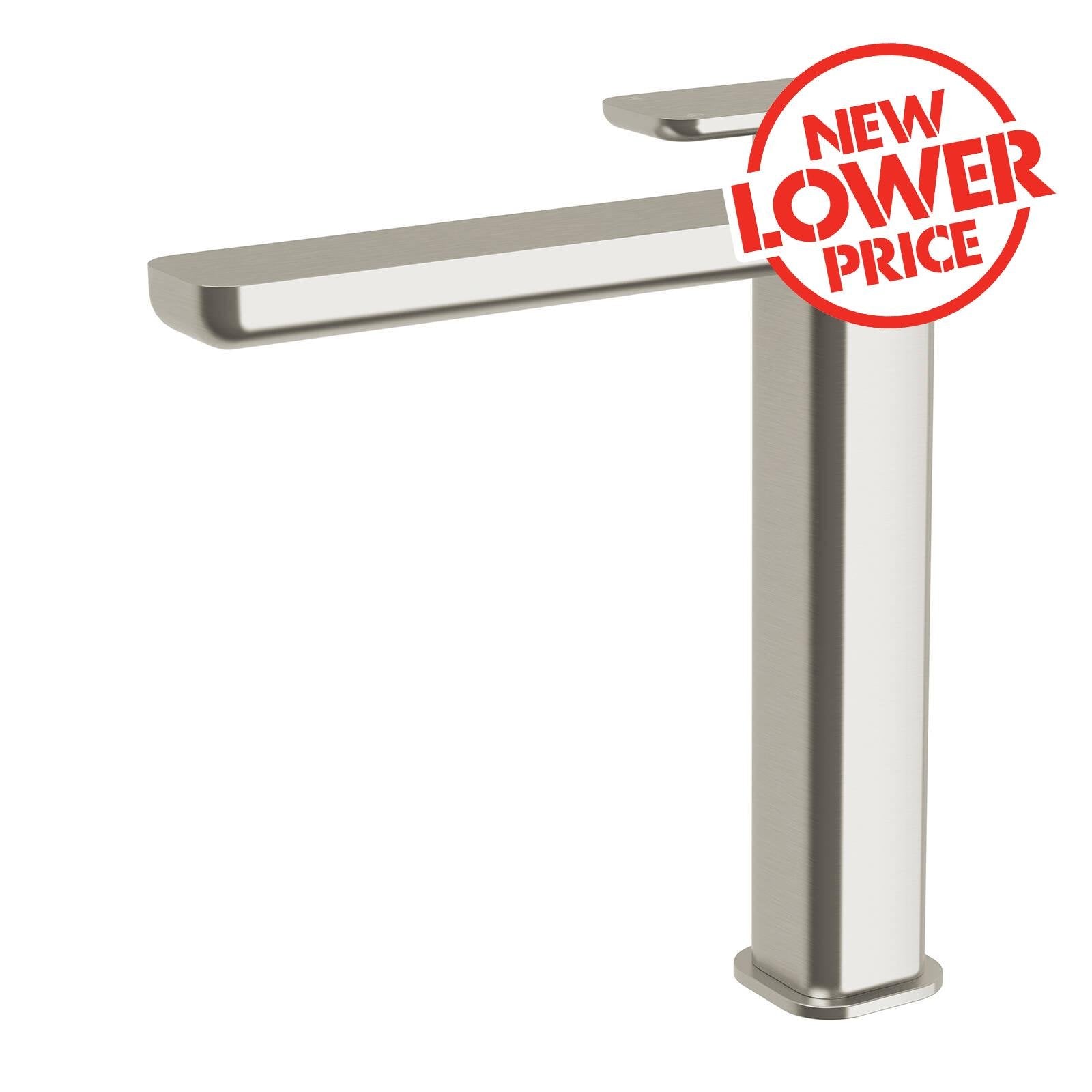 Mondella Overture Tall Basin Mixer Brushed Nickel Lead Free Brass 204mm Spout 5 Star WELS