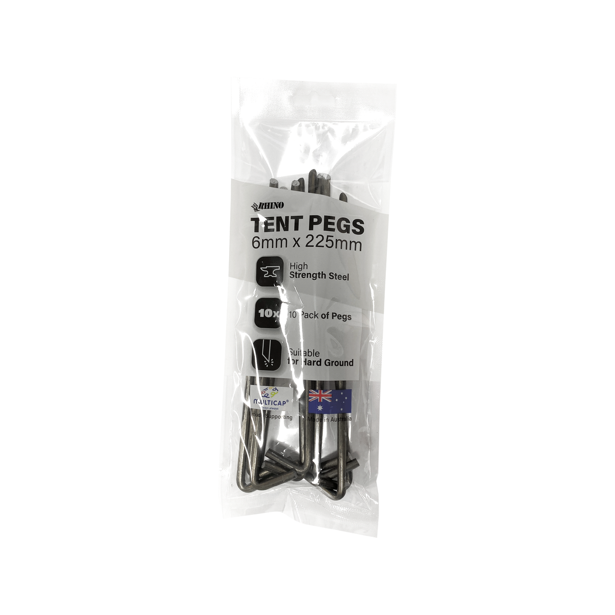 Rhino 6 x 225mm Steel Tent Peg - 10 Pack