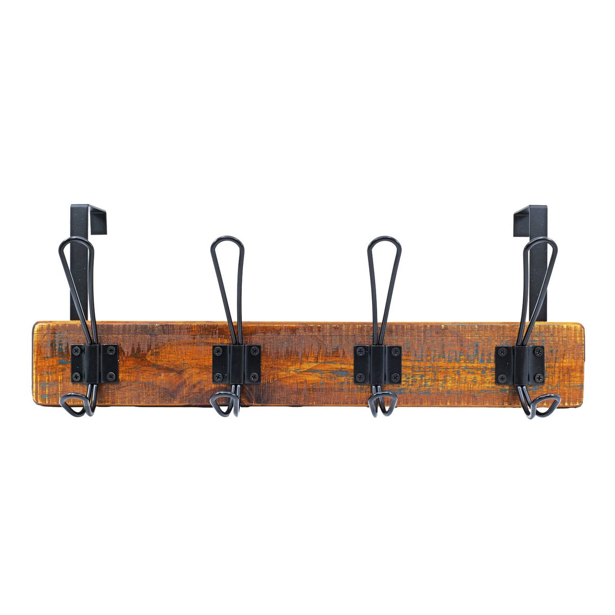 Adoored 4 Hook Rustic Board Over-The-Door Deco Rack - Black 450mm