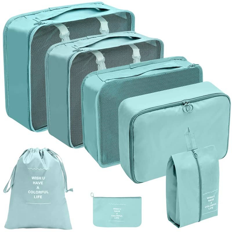 7-Piece Travel Packing Cubes Set - Aqua Blue