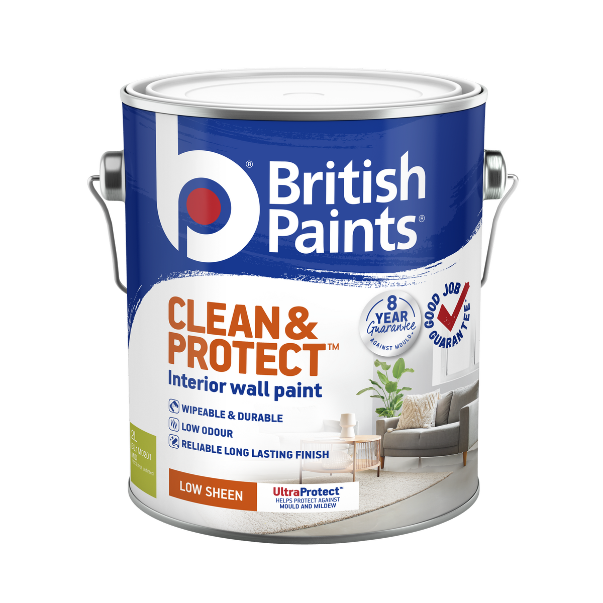 British Paints Mid Low Sheen Interior Paint 2L - Wipeable - 8-Year Mould Guarantee - SuperSaverAU - view 1