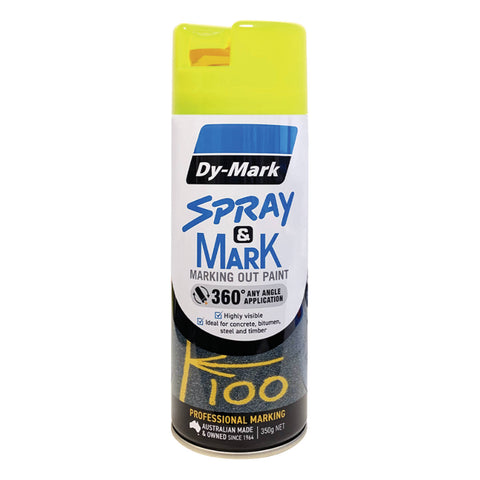 Dy-Mark Spray & Mark Fluoro Yellow Marking Paint 350g Gloss Splatter Resistant