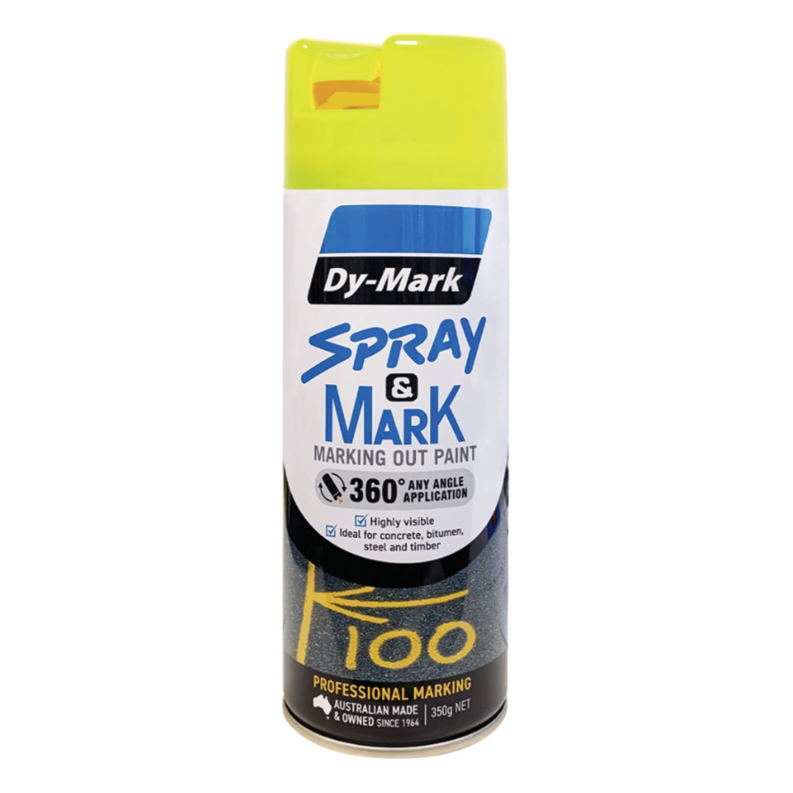 Dy-Mark Spray & Mark Fluoro Yellow Marking Paint 350g Gloss Splatter Resistant
