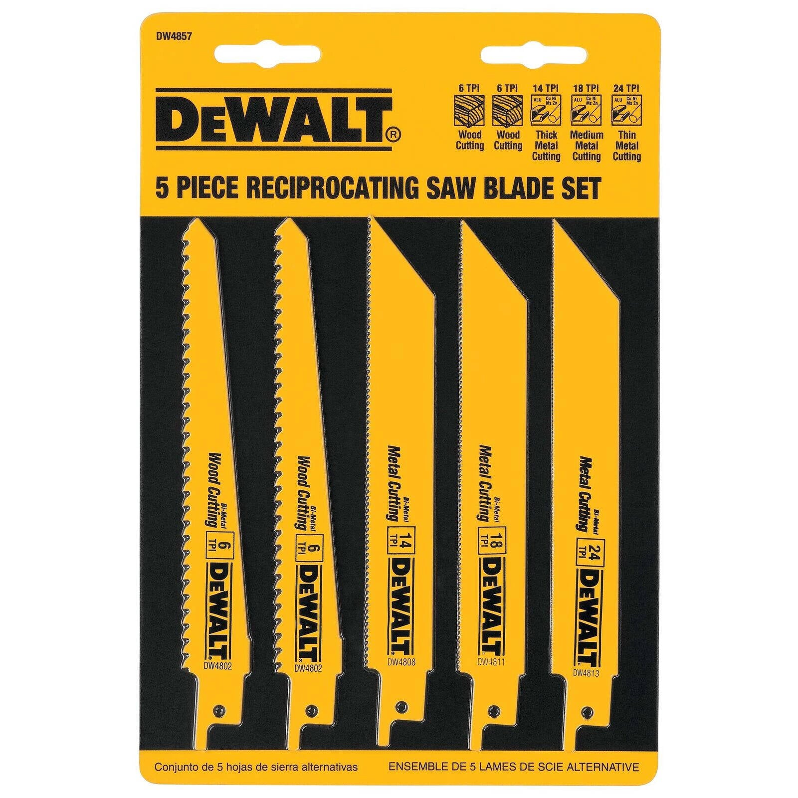 DeWALT Assorted Wood And Metal Reciprocating Blade Set 5 Piece