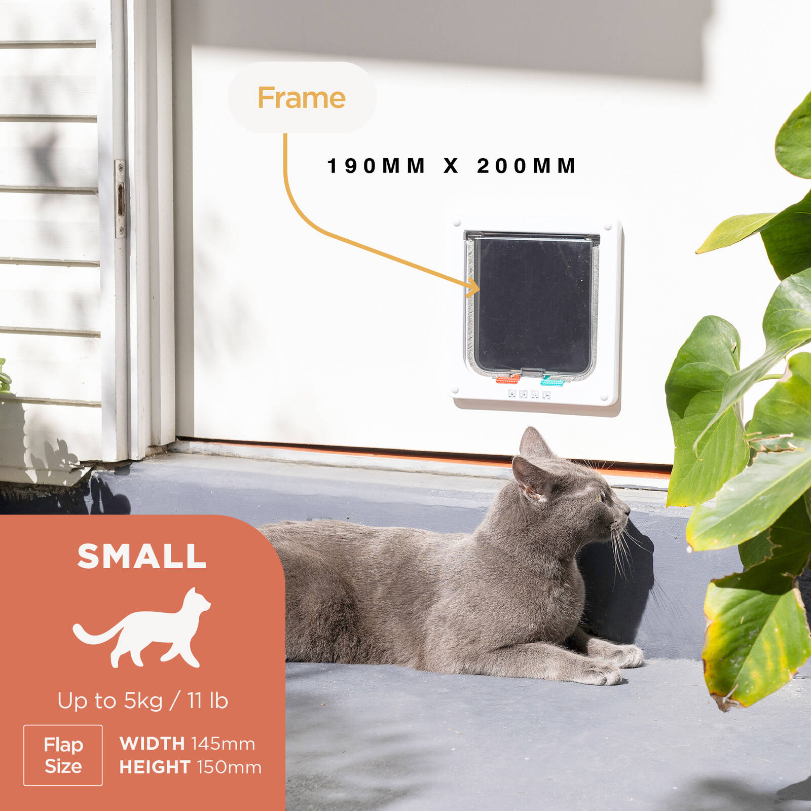 Hakuna Pets Small Cat Flap - White - 190 x 200mm Frame - 4-Way Locking