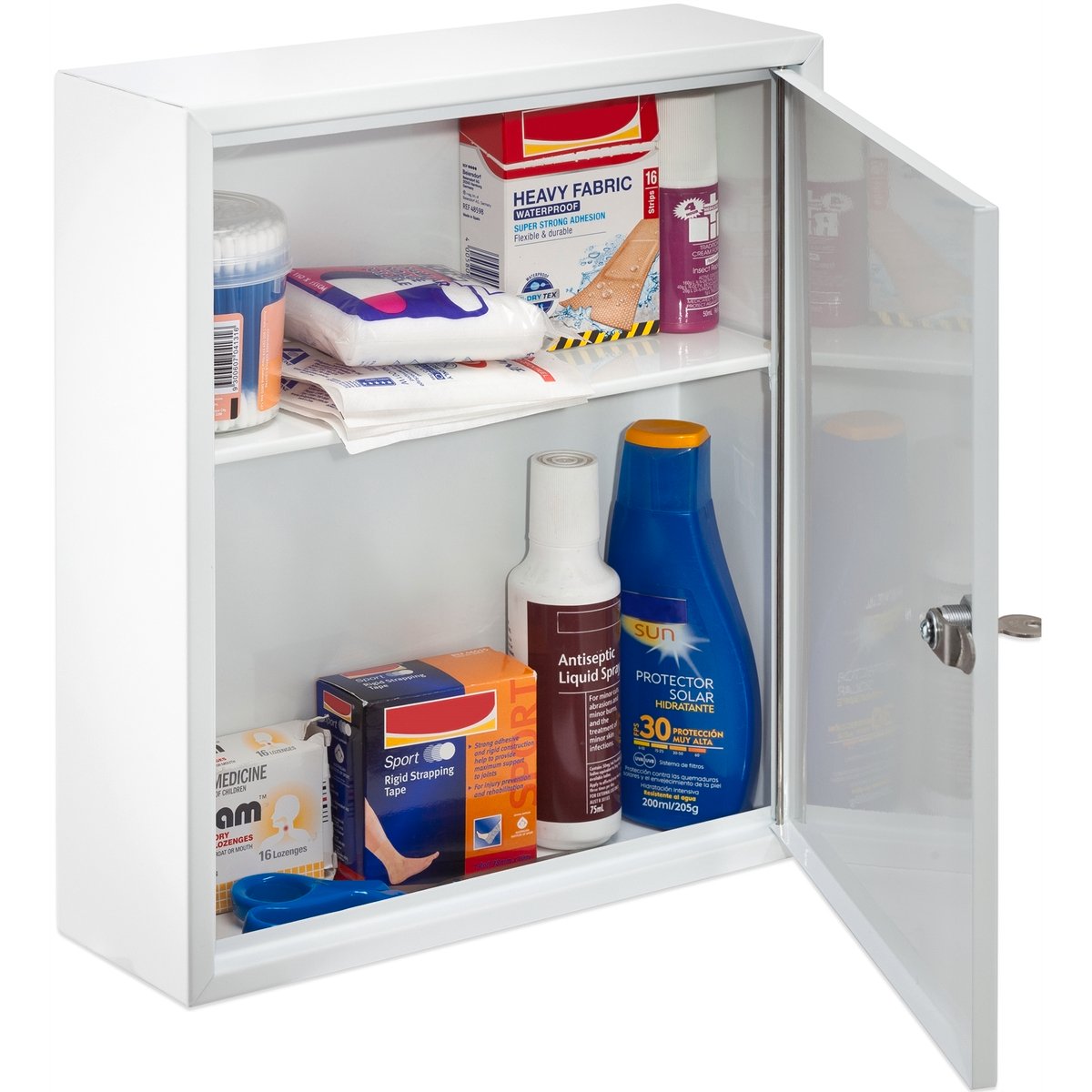 Sandleford Medium First Aid Box, 315 x 360 x 100mm, Lockable Steel, Wall Mount, White