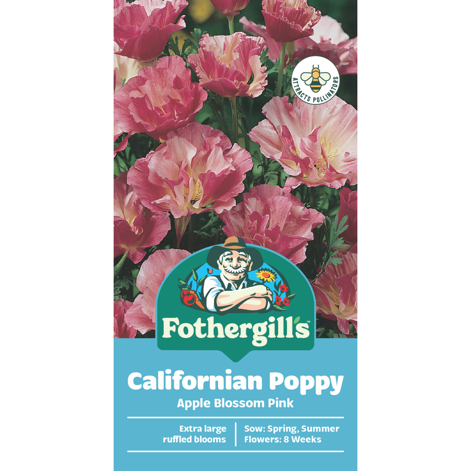 Mr Fothergill's Californian Poppy Appleblossom Pink Seeds - Hardy Flower for Sun & Part Shade