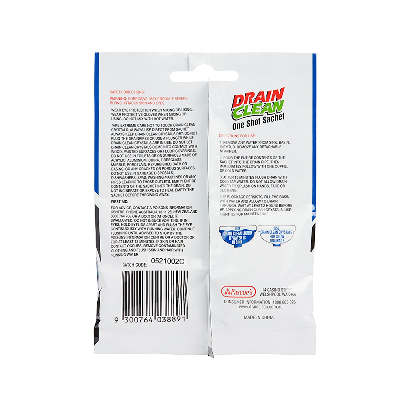 Drain Clean 60g One Shot Drain Crystals - Foil Sachet