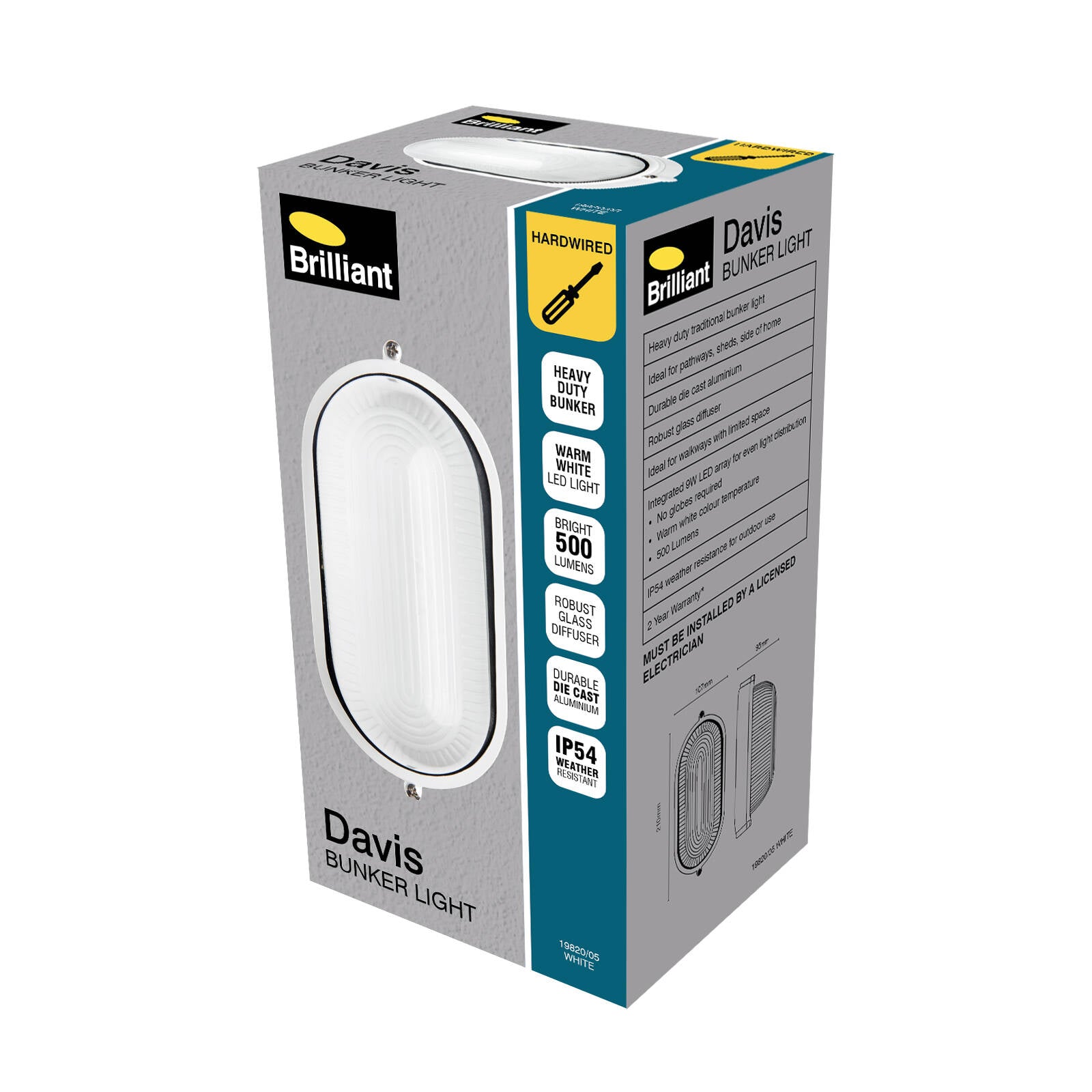 Brilliant Davis 9W White Oval LED Bunker Light Aluminium Weather Resistant Outdoor