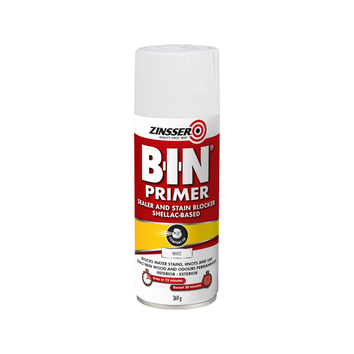 Zinsser B-I-N Primer Sealer Stain Blocker Aerosol 369g - White Shellac Based Spray