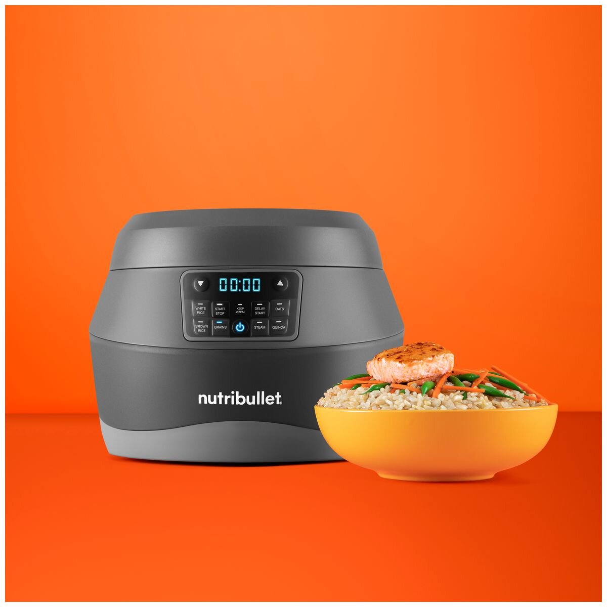 NutriBullet EveryGrain Cooker - 10 cup bowl, 5 grain cooking modes, delay start, dark grey - NBG07100